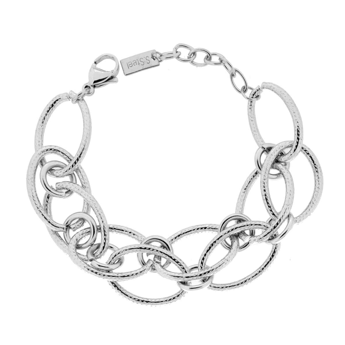 Bracciale Catena Forzatina Multimaglia Puntinata in ACCIAIO<BR>
