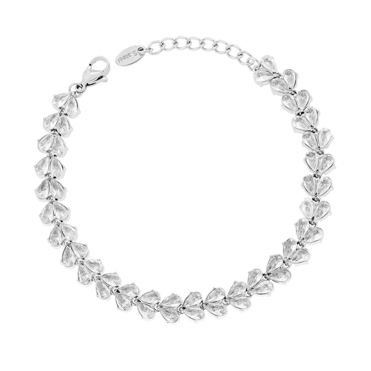 Bracciale Tennis con Crystal Goccia Bianchi in ACCIAIO <BR>