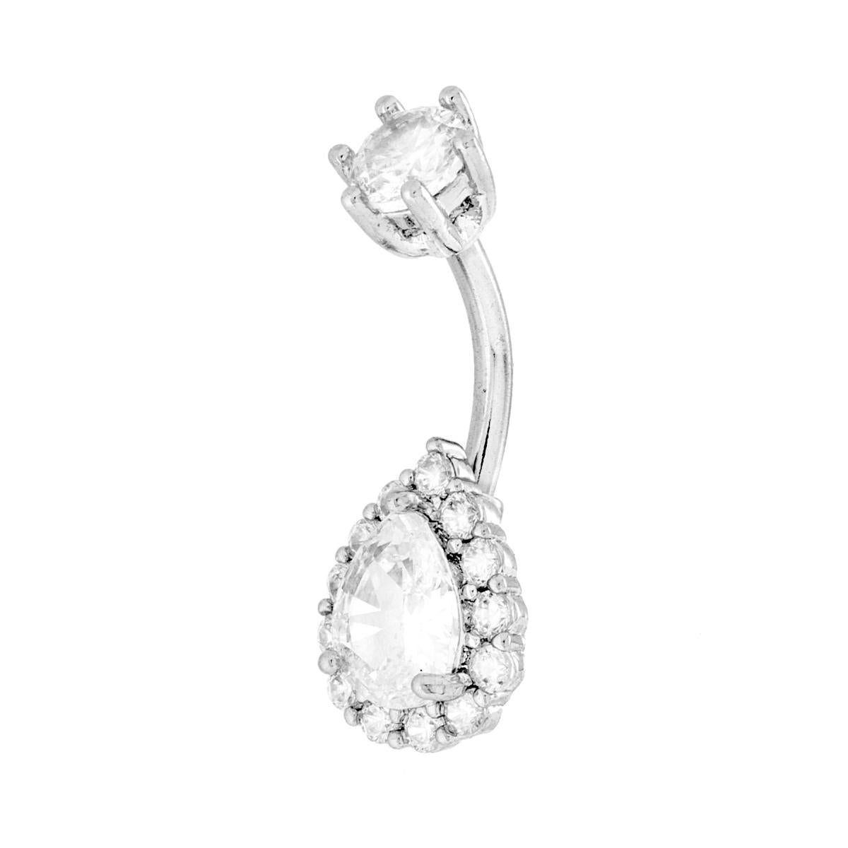 Body Piercing Banana mm 26 Punto Luce e Goccia Crystal Bianchi in ACCIAIO Chirurgico<BR>