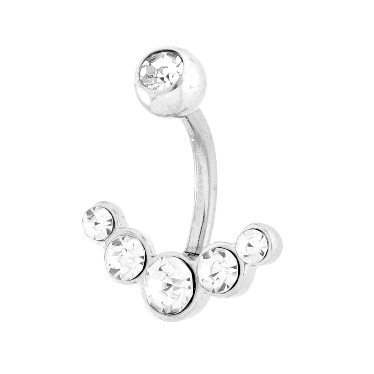 Body Piercing Banana mm 19 Pallina Punto Luce e Diadema con Crystal Bianchi in ACCIAIO Chirurgico<BR>