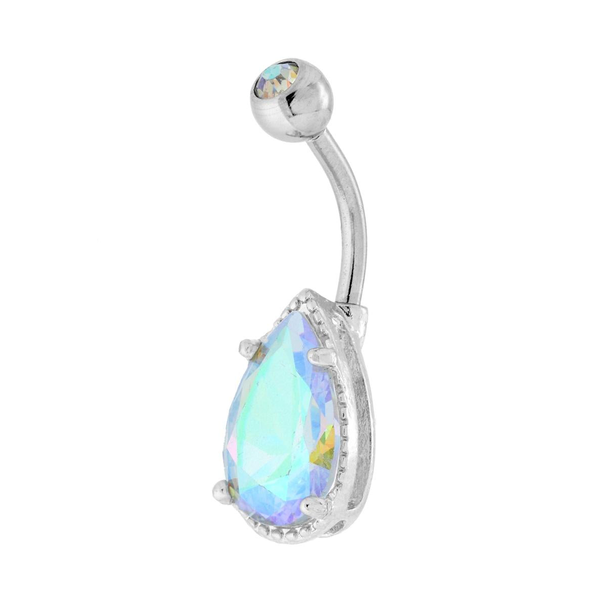Body Piercing Banana mm 30 Pallina Punto Luce con Goccia Crystal Boreale in ACCIAIO Chirurgico<BR>