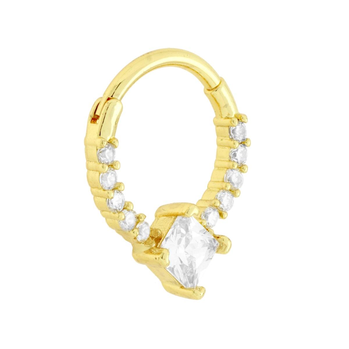 Body Piercing Cerchio Setto Nasale mm 13 con Crystal Bianchi Princess in ACCIAIO Chirurgico colore Oro<BR>
