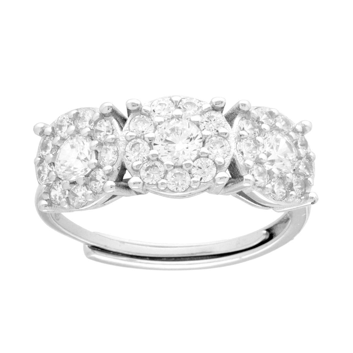 Anello Trilogy Fiori con Cubic Zirconia Bianchi in ARGENTO 925 Galvanica Rodio