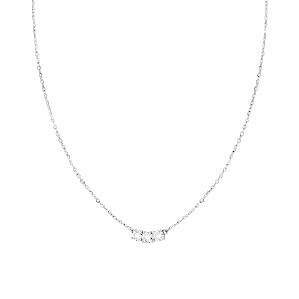 Collana Catena Forzatina Diamantata con Punto Luce Trilogy in MOISSANITE Bianco mm 3.5 in ARGENTO 925 Galvanica Rodio<BR>