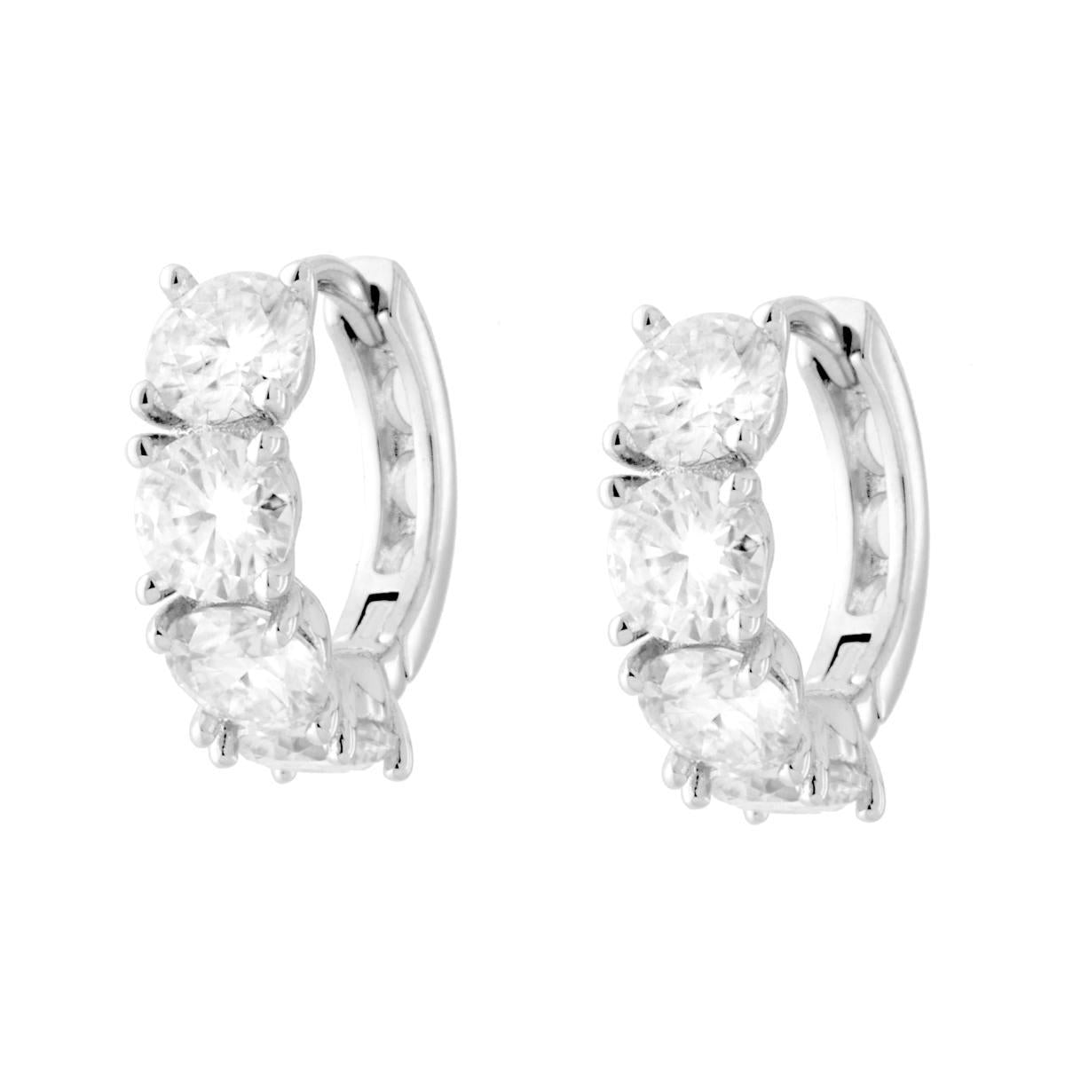 Orecchini Cerchio mm 13 con MOISSANITE mm 4 in ARGENTO 925 Galvanica Rodio<BR>