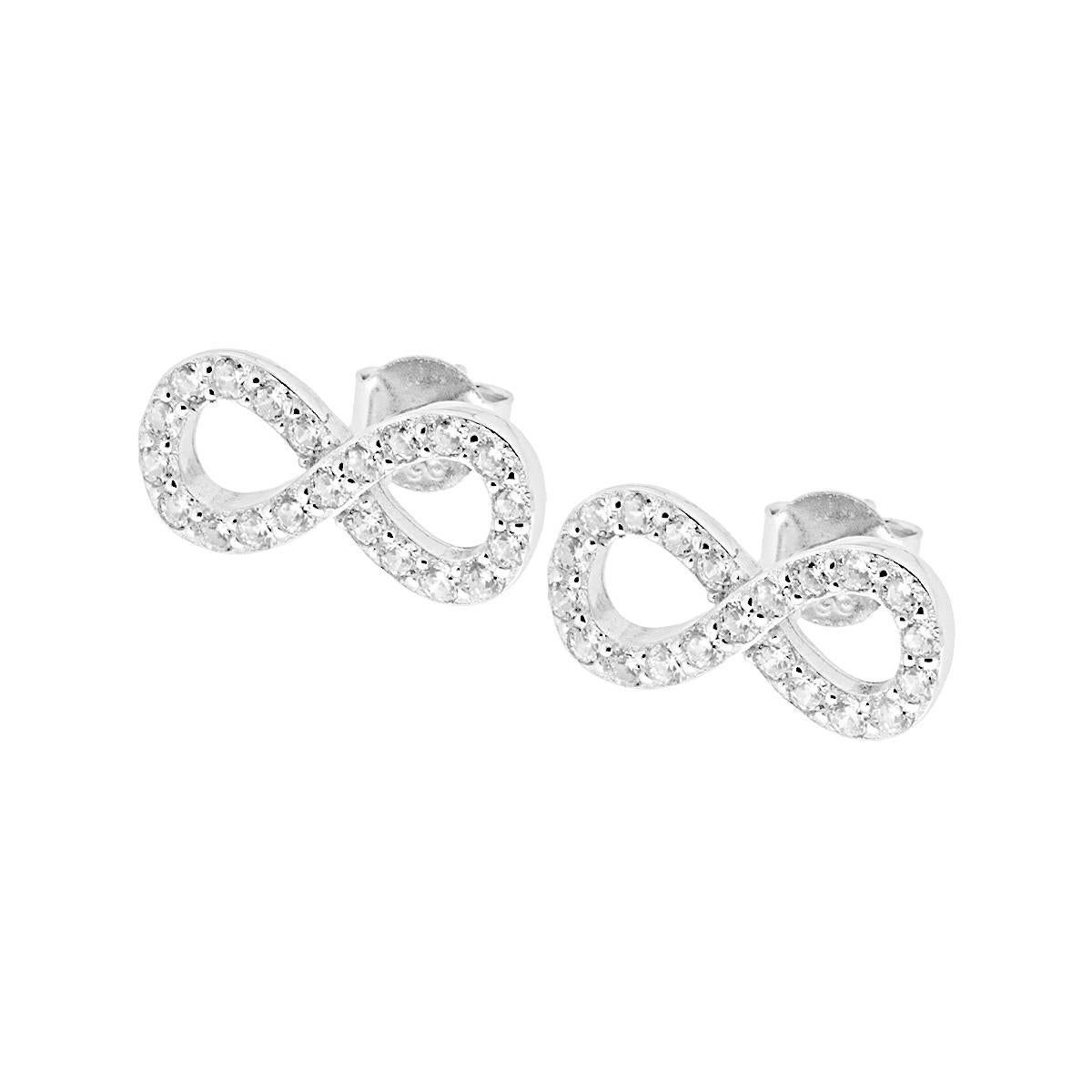 Orecchini Infinito con Zirconi Bianchi in ARGENTO 925 Galvanica Rodio