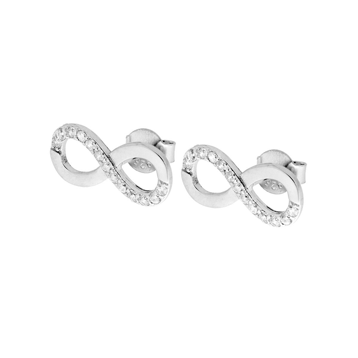 Orecchini Infinito con Zirconi Bianchi in ARGENTO 925 Galvanica Rodio