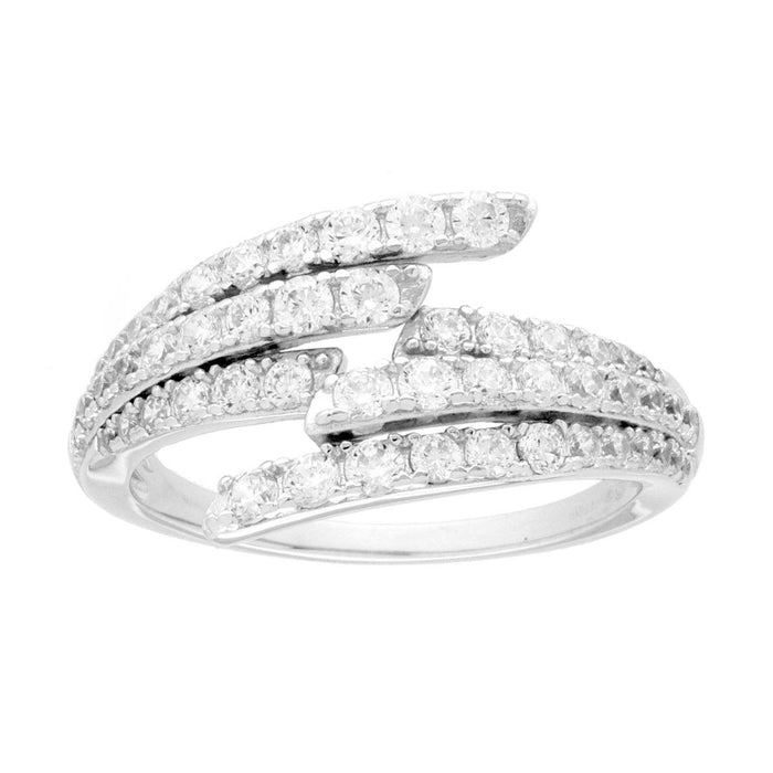 Anello Contrarie con Fasci e Cubic Zirconia Bianchi in ARGENTO 925 Galvanica Rodio<BR>