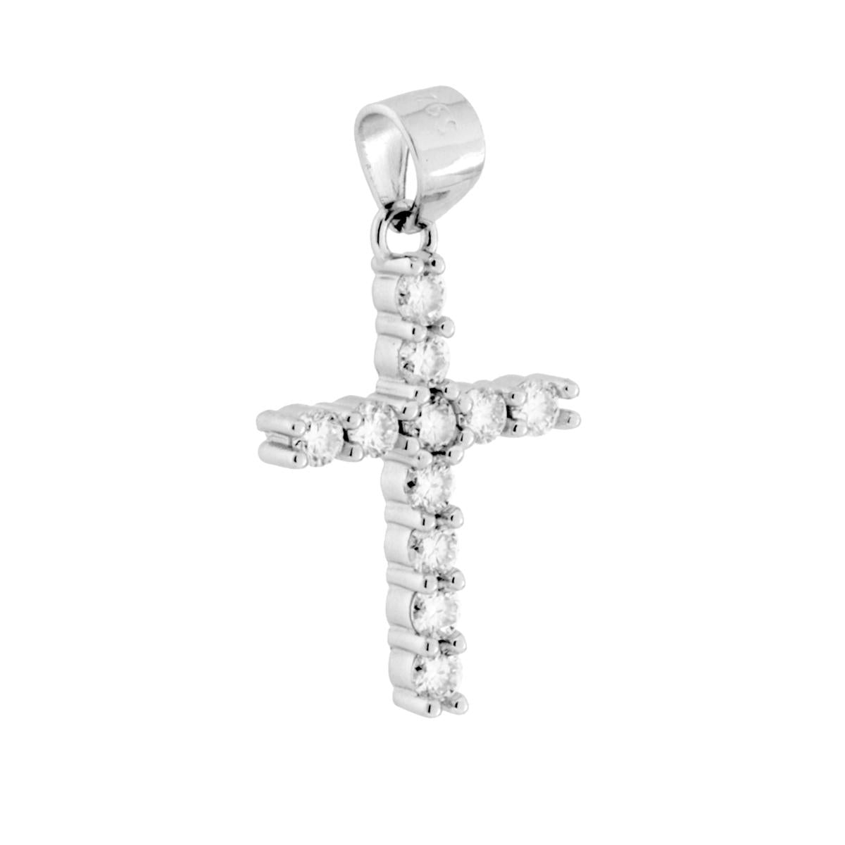 Ciondolo Croce con MOISSANITE Bianco mm 1.8 in ARGENTO 925 Galvanica Rodio<BR>