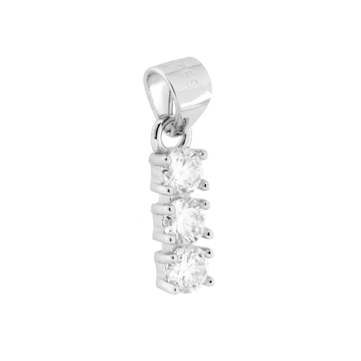Ciondolo Trilogy con MOISSANITE Bianco mm 3 in ARGENTO 925 Galvanica Rodio<BR>