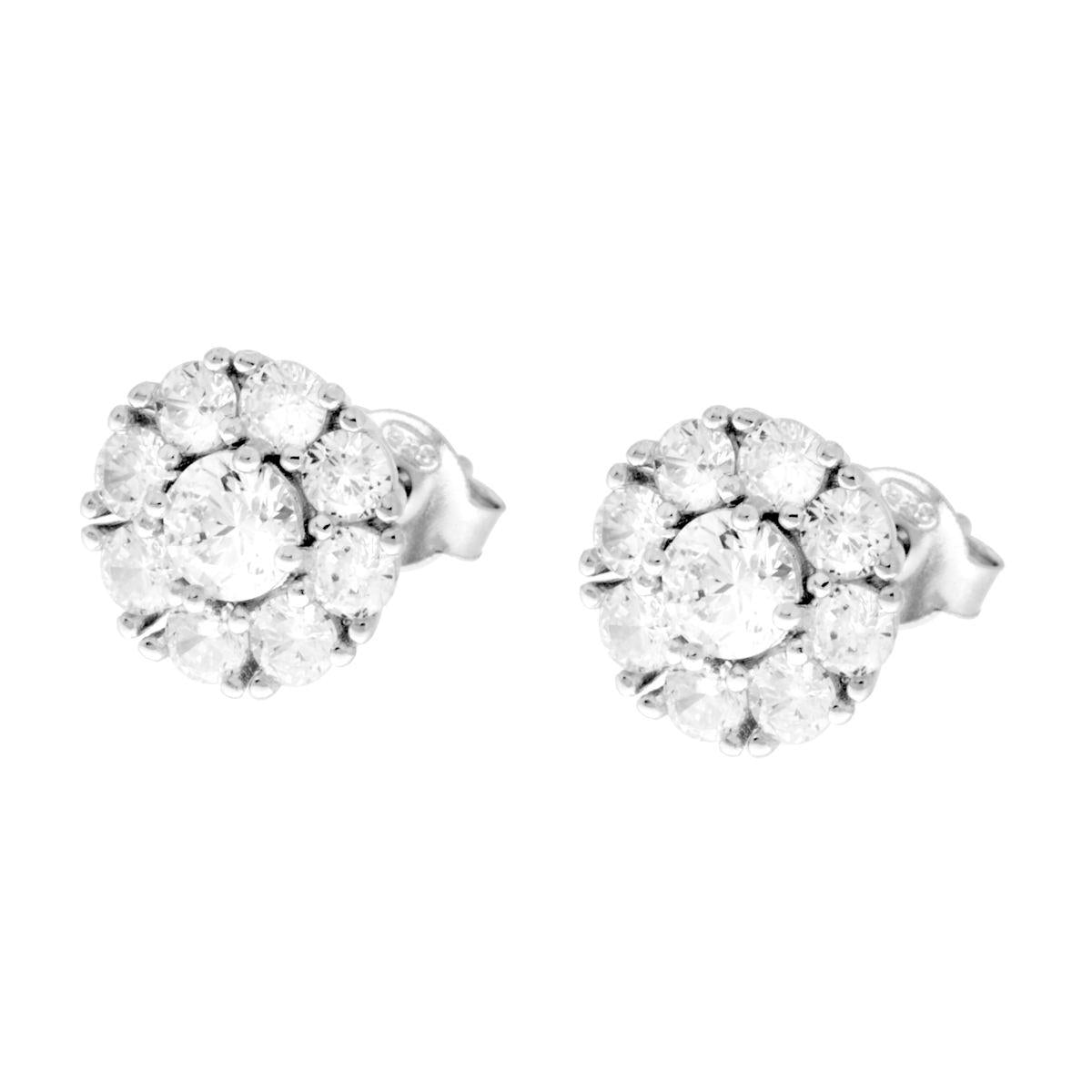 Orecchini Fiore Punto Luce con Cubic Zirconia Bianchi in ARGENTO 925 Galvanica Rodio<BR>