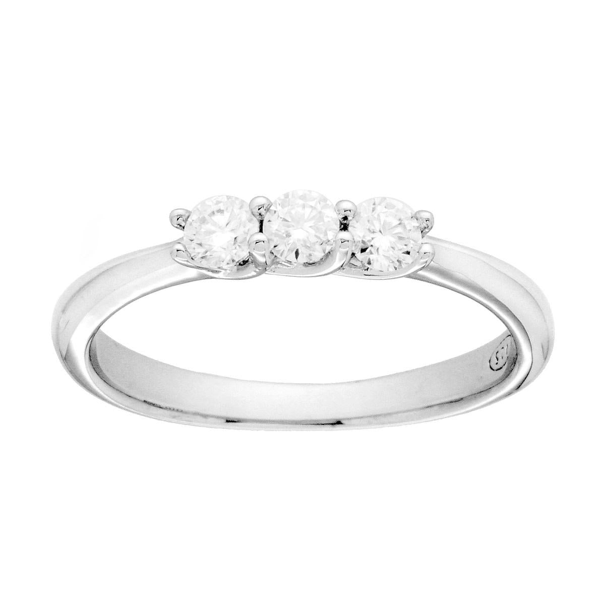 Anello Trilogy con MOISSANITE Bianco mm 3 in ARGENTO 925 Galvanica Rodio<BR>