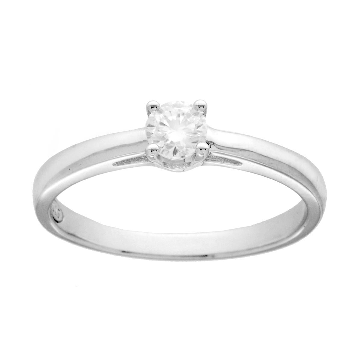 Anello Solitario con MOISSANITE Bianco mm 4 in ARGENTO 925 Galvanica Rodio<BR>