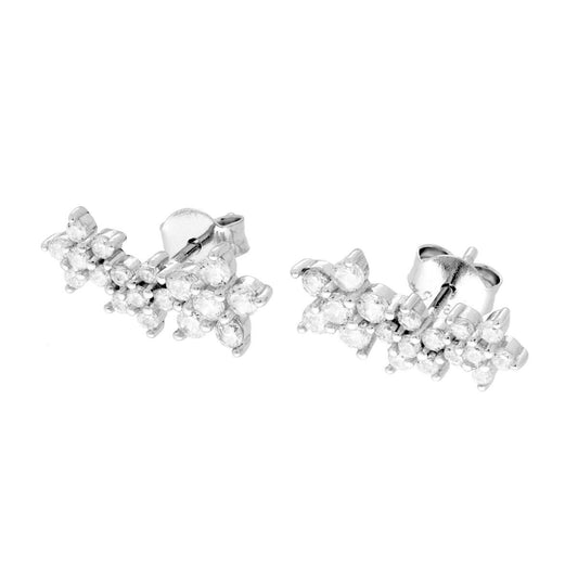 Orecchini Fiori con Cubic Zirconia Bianchi in ARGENTO 925 Galvanica Rodio<BR>