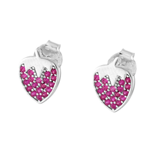 Orecchini Fragola con Cubic Zirconia Rosso Rubino in ARGENTO 925 Galvanica Rodio<BR>