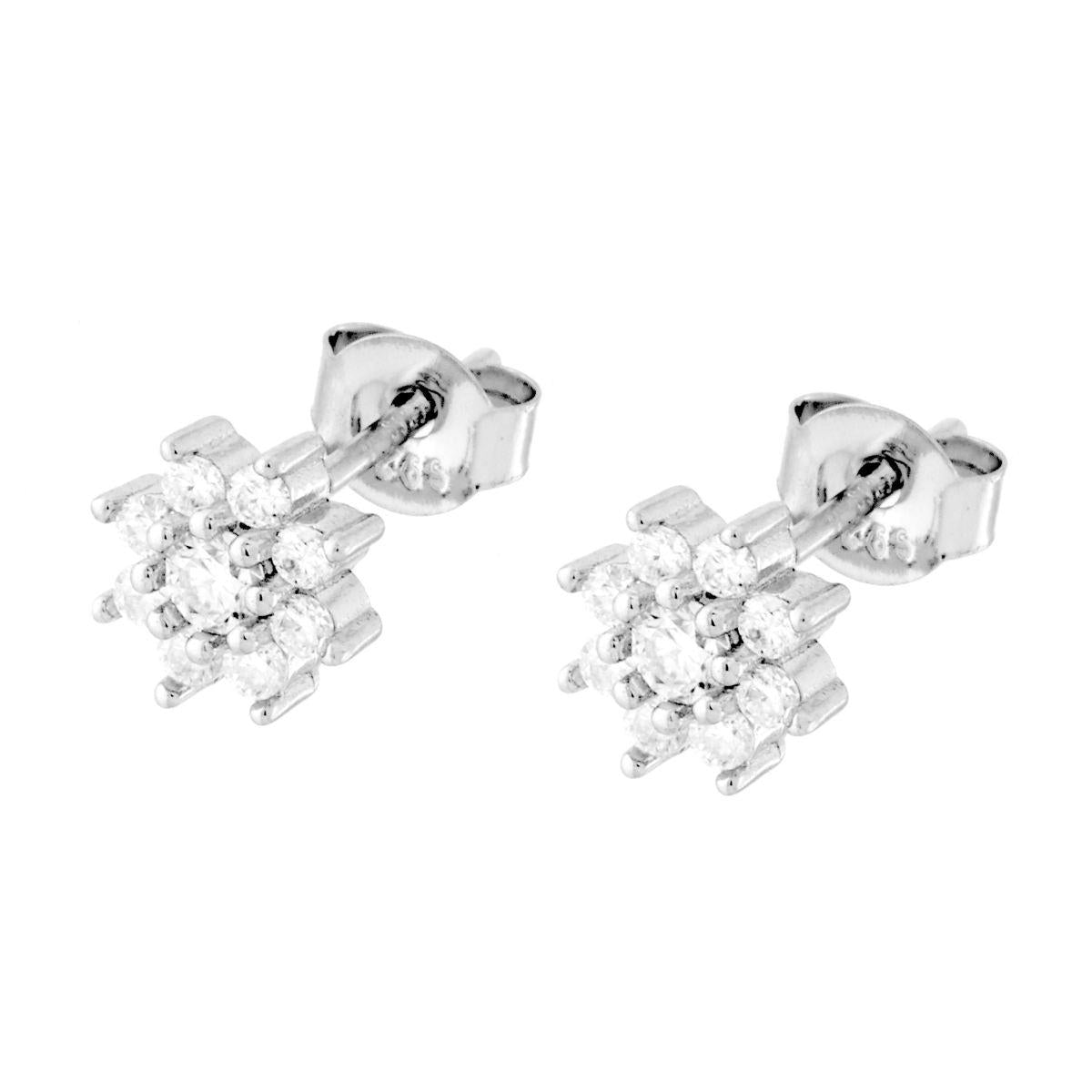 Orecchini Fiore con MOISSANITE Bianco in ARGENTO 925 Galvanica Rodio<BR>