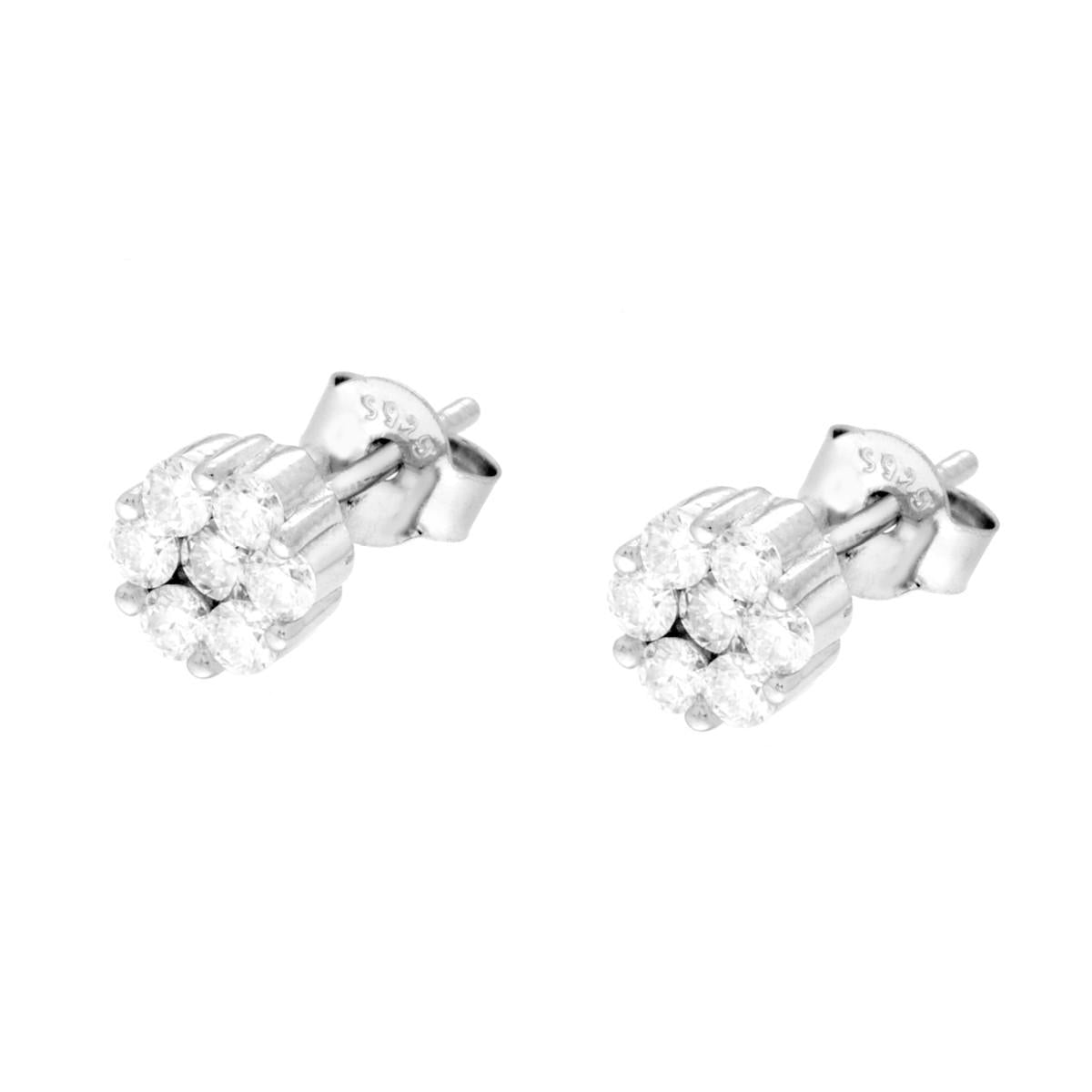 Orecchini Fiore con MOISSANITE Bianco in ARGENTO 925 Galvanica Rodio<BR>
