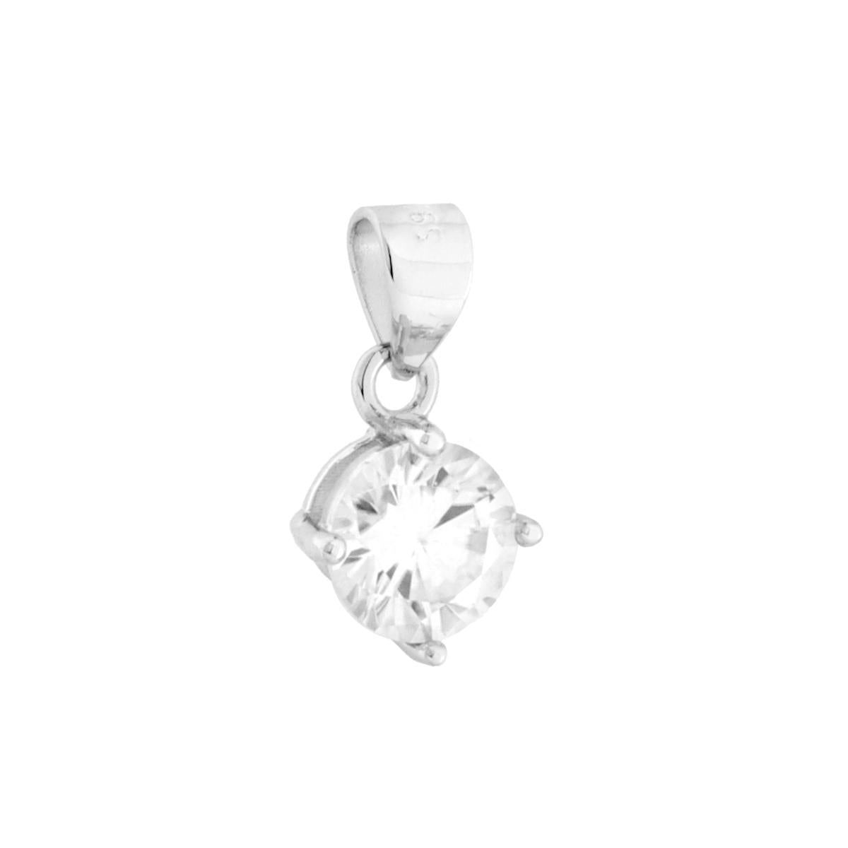 Ciondolo Punto Luce MOISSANITE Bianco mm 6 in ARGENTO 925 Galvanica Rodio<BR>