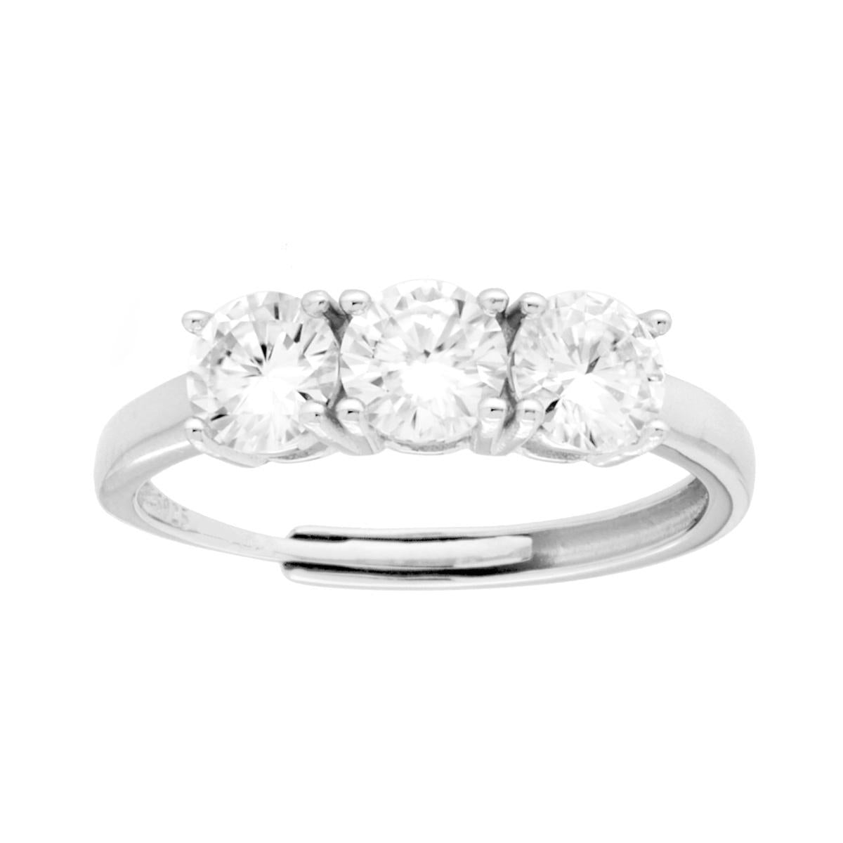 Anello Trilogy con MOISSANITE Bianco mm 5 in ARGENTO 925 Galvanica Rodio<BR>