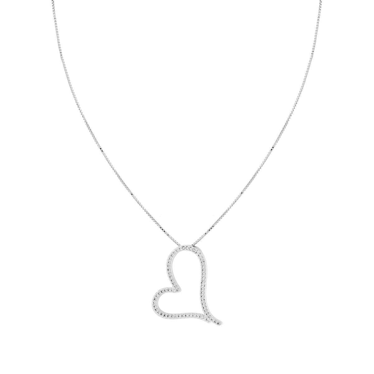 Collana Catena Veneziana Diamantata con Cuore e Cubic Zirconia Bianchi in RAME Galvanica Rodio<BR>