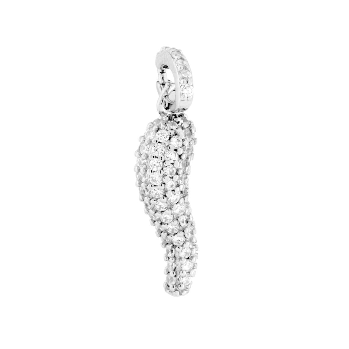 Ciondolo Corno con Cubic Zirconia Bianchi in ARGENTO 925 Galvanica Rodio