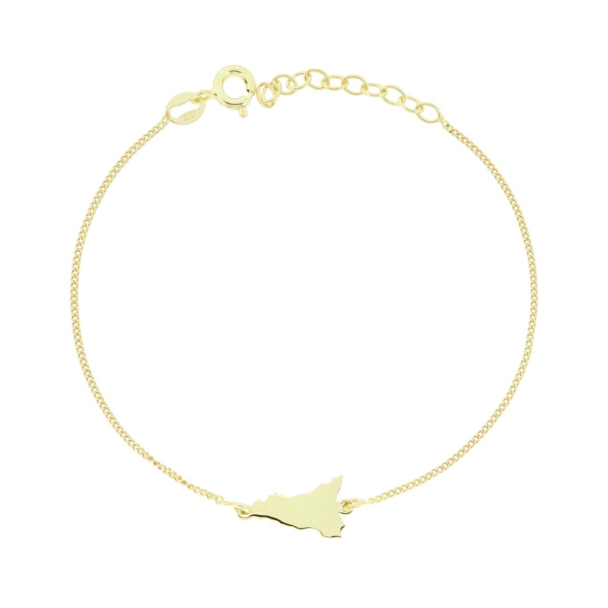 Bracciale Catena Grumetta Diamantata con Sicilia in ARGENTO 925 Galvanica Oro