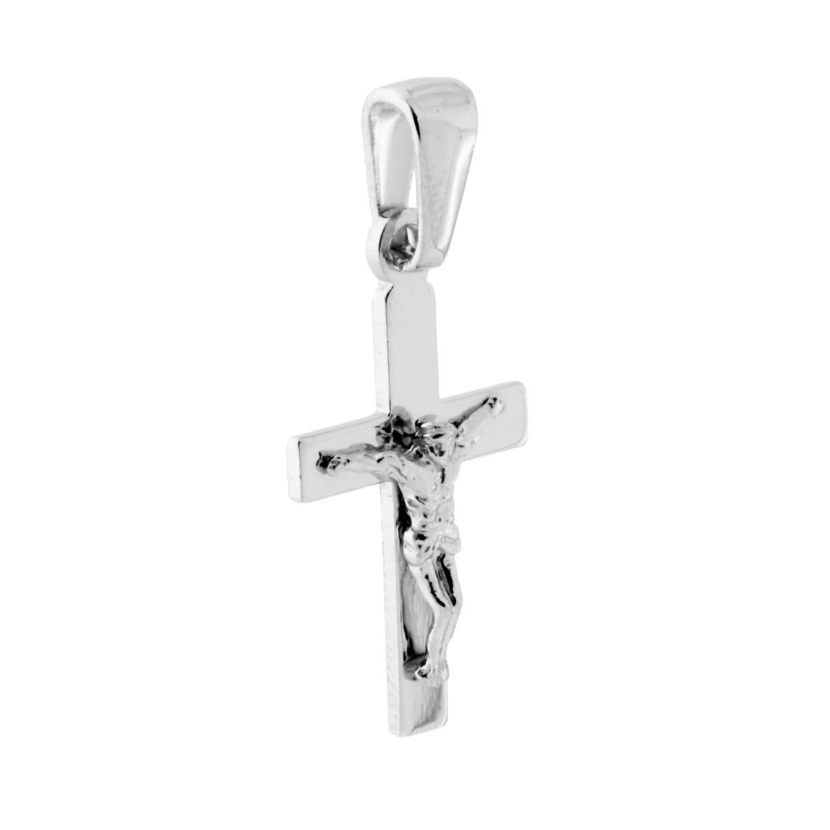 Ciondolo Croce Latina con Cristo in ARGENTO 925 Galvanica Rodio