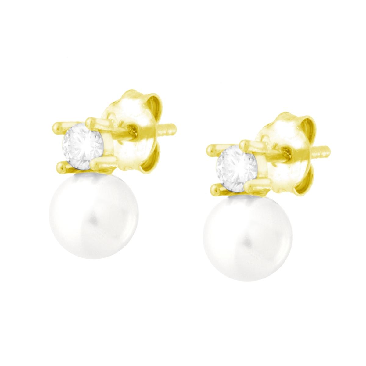 Orecchini Perla mm 6 con Cubic Zirconia Bianco in ARGENTO 925 Galvanica Oro