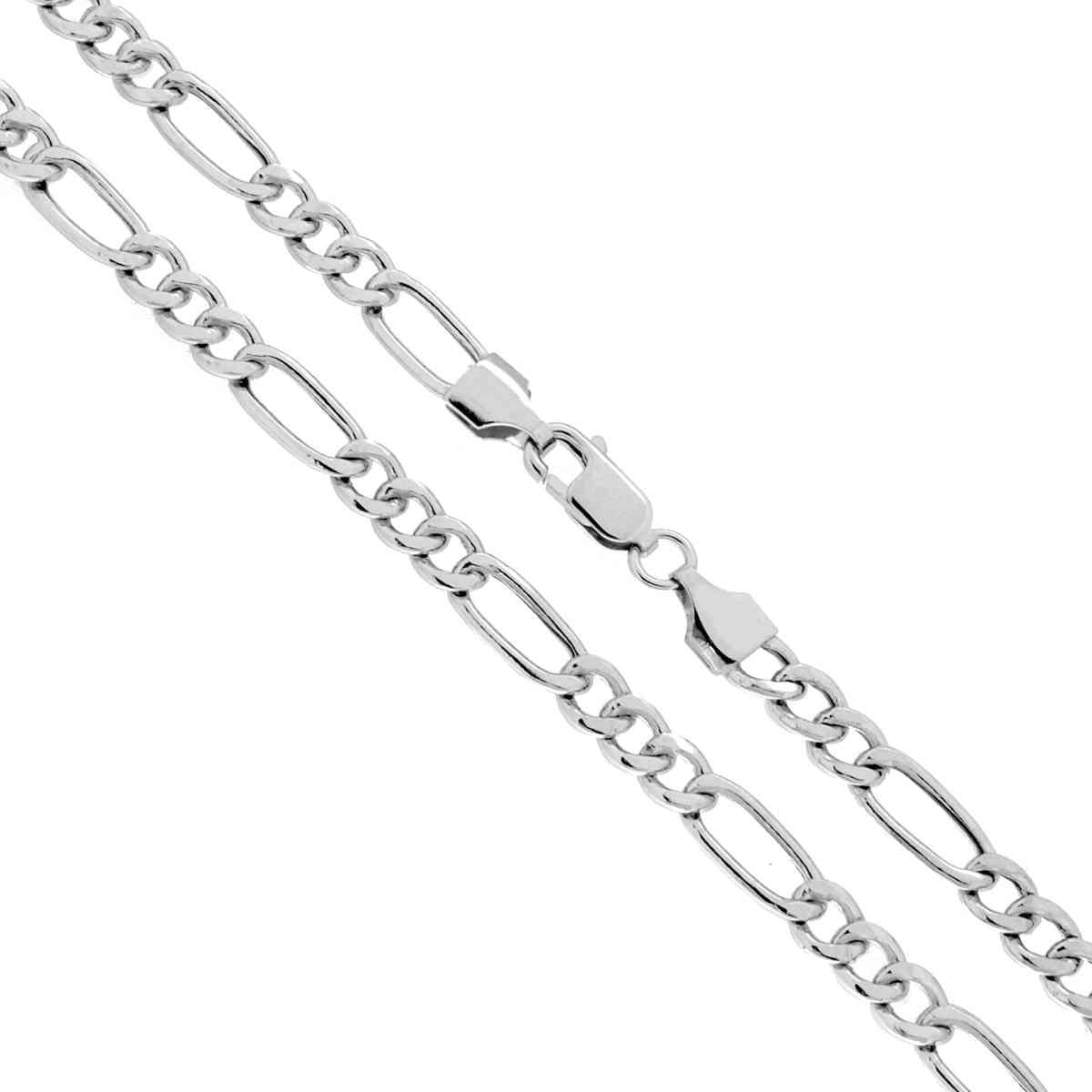 Catena Figaro Alternata 120 3+1 Vuoto sezione mm 5 lunghezza cm 60 in ARGENTO 925 Galvanica Rodio<BR>