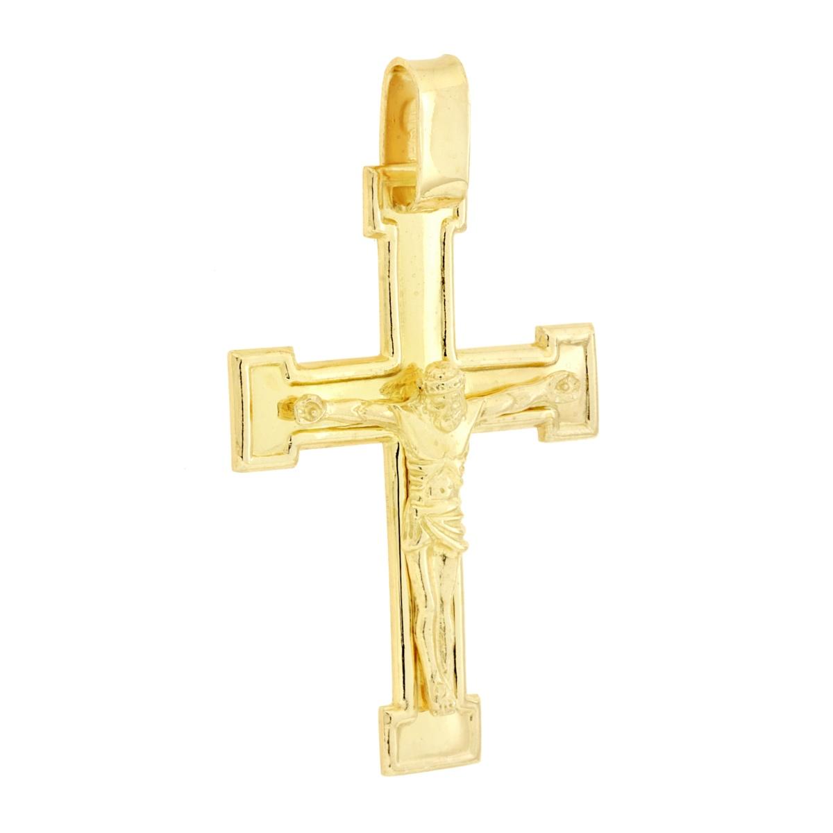 Ciondolo Croce Latina con Gesu Cristo in ARGENTO 925 Galvanica Oro<BR>