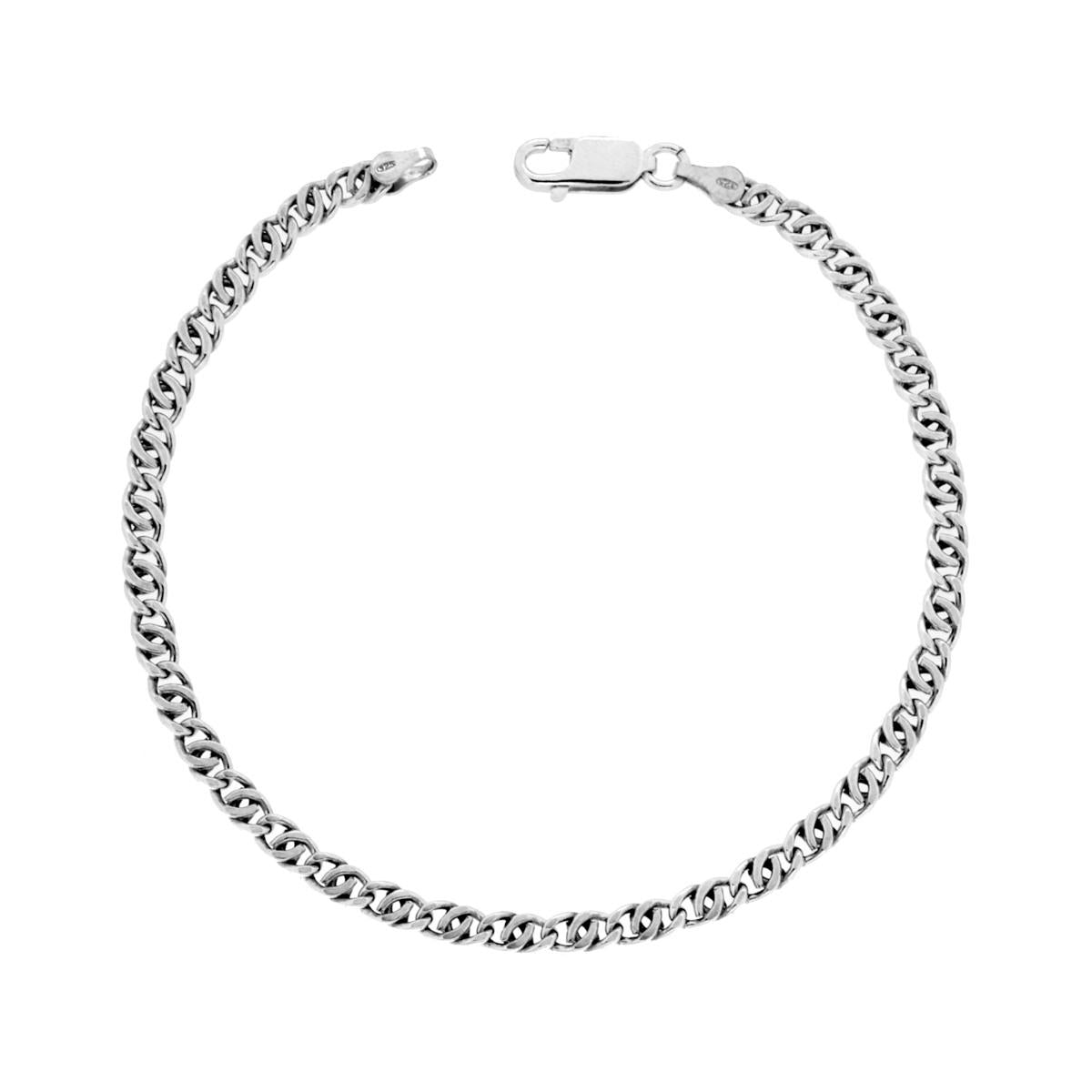Bracciale Catena Occhio di Tigre 080 sezione mm 3.5 lunghezza cm 20 in ARGENTO 925 Galvanica Rodio<BR>