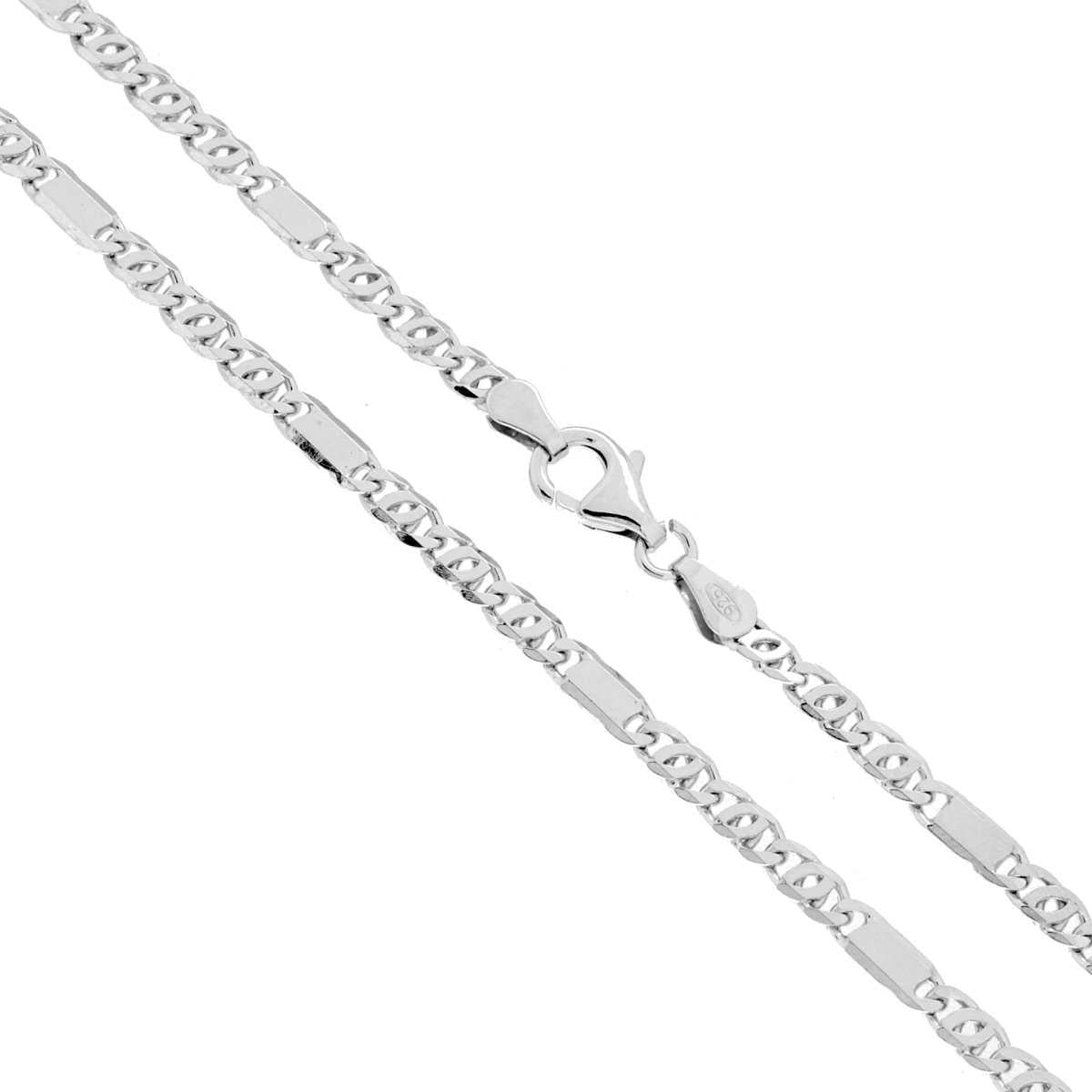 Catena Occhio di Tigre 080 3 vuote + 1 piena sezione mm 3.3 lunghezza cm 60 in ARGENTO 925 Galvanica Rodio<BR>