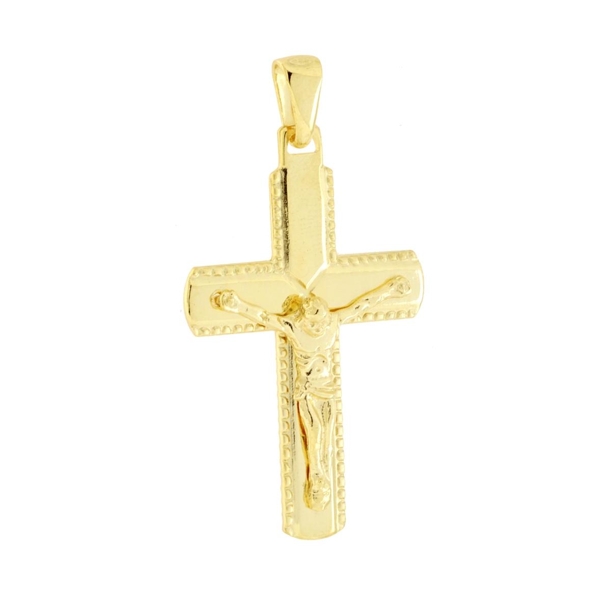 Ciondolo Croce Latina con Gesu Cristo in ARGENTO 925 Galvanica Oro<BR>