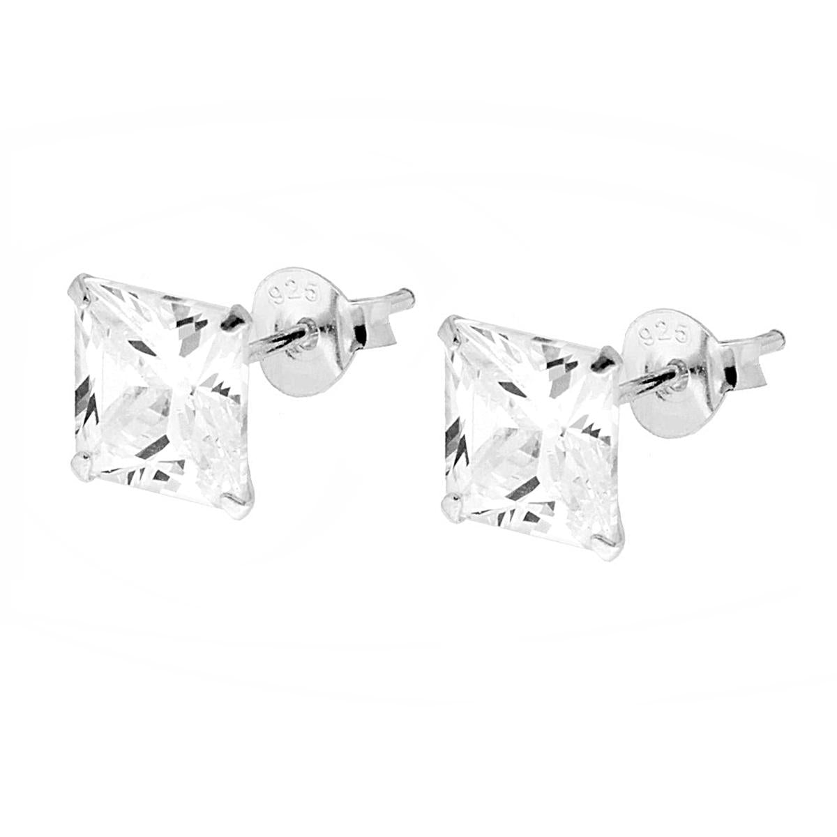 Orecchini Punto Luce Quadrato mm 7 con Zircone Bianco in ARGENTO 925
