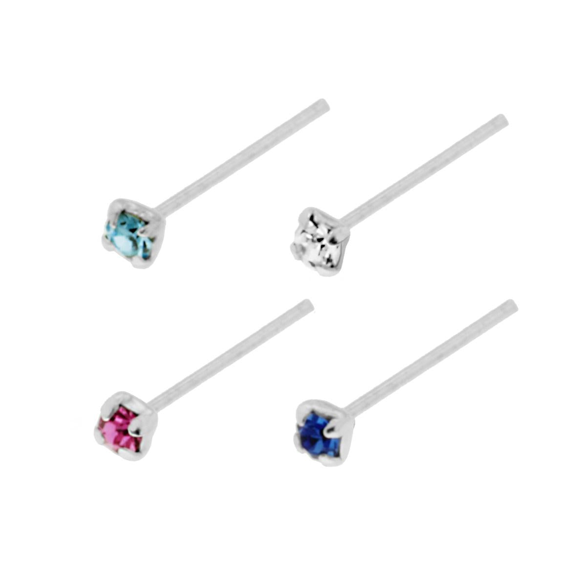 Piercing Naso Chiodino a Griffe con Cubic Zirconia Multicolor 1.6 mm in ARGENTO 925