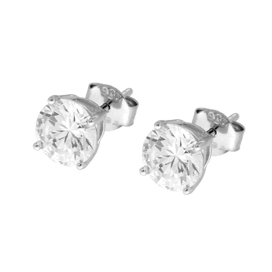 Orecchini Punto Luce Tondo con Zircone Bianco mm 7 in ARGENTO 925 Galvanica Rodio