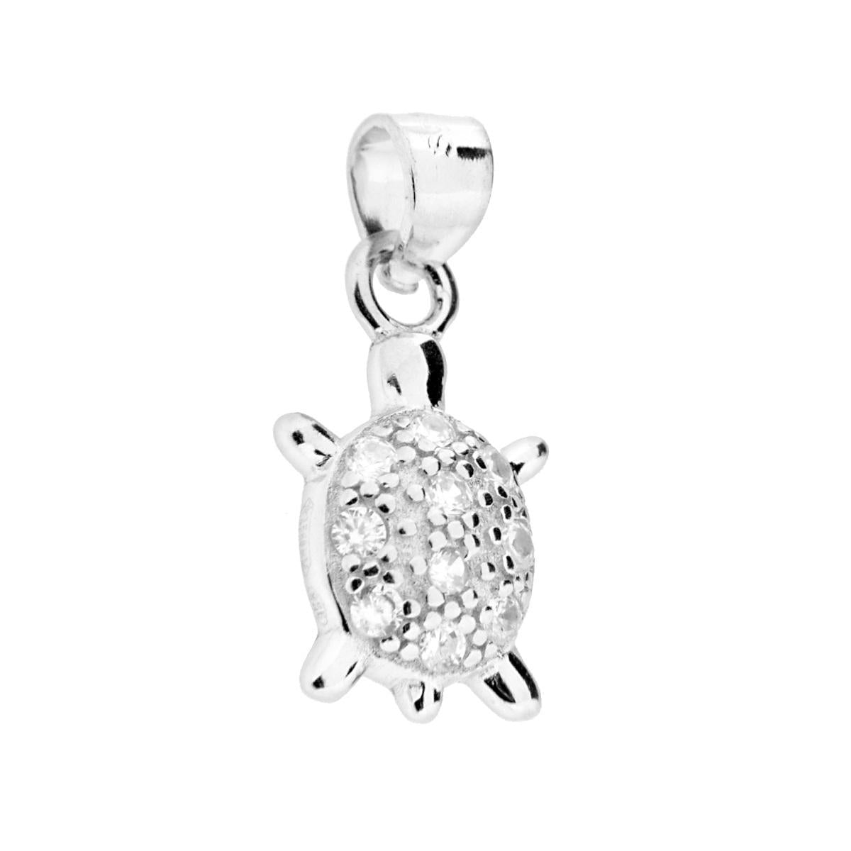 Ciondolo Tartaruga con Zirconi Bianchi in ARGENTO 925 Galvanica Rodio