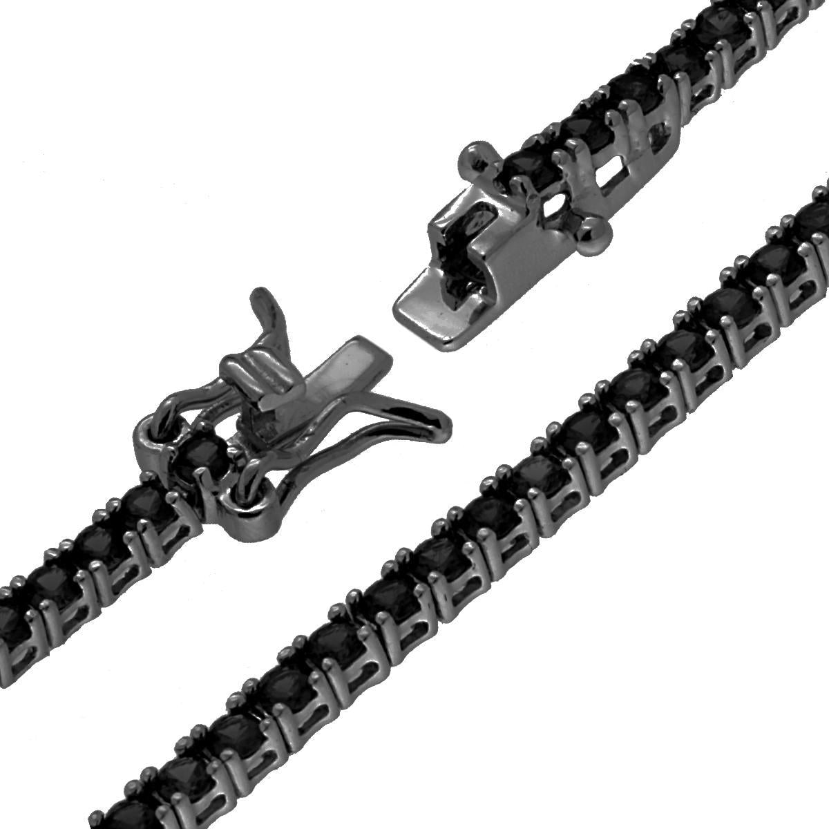 Bracciale Tennis Griffe cm 18 con Zirconi mm 2 Neri in ARGENTO 925 Galvanica Rutenio
