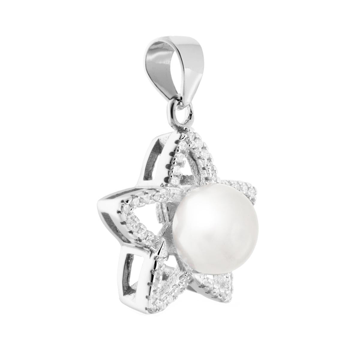 Ciondolo Stella con Perla di fiume e Zirconi Bianchi in ARGENTO 925 Galvanica Rodio