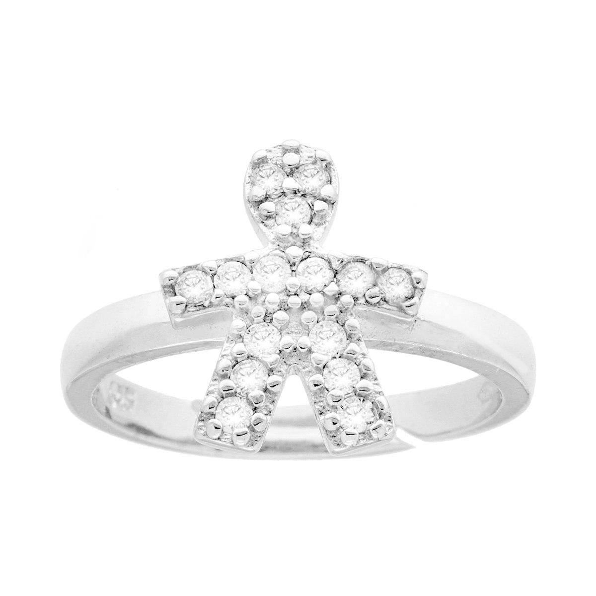 Anello Famiglia con figlio bimbo Cubic Zirconia Bianchi in ARGENTO 925 Galvanica Rodio