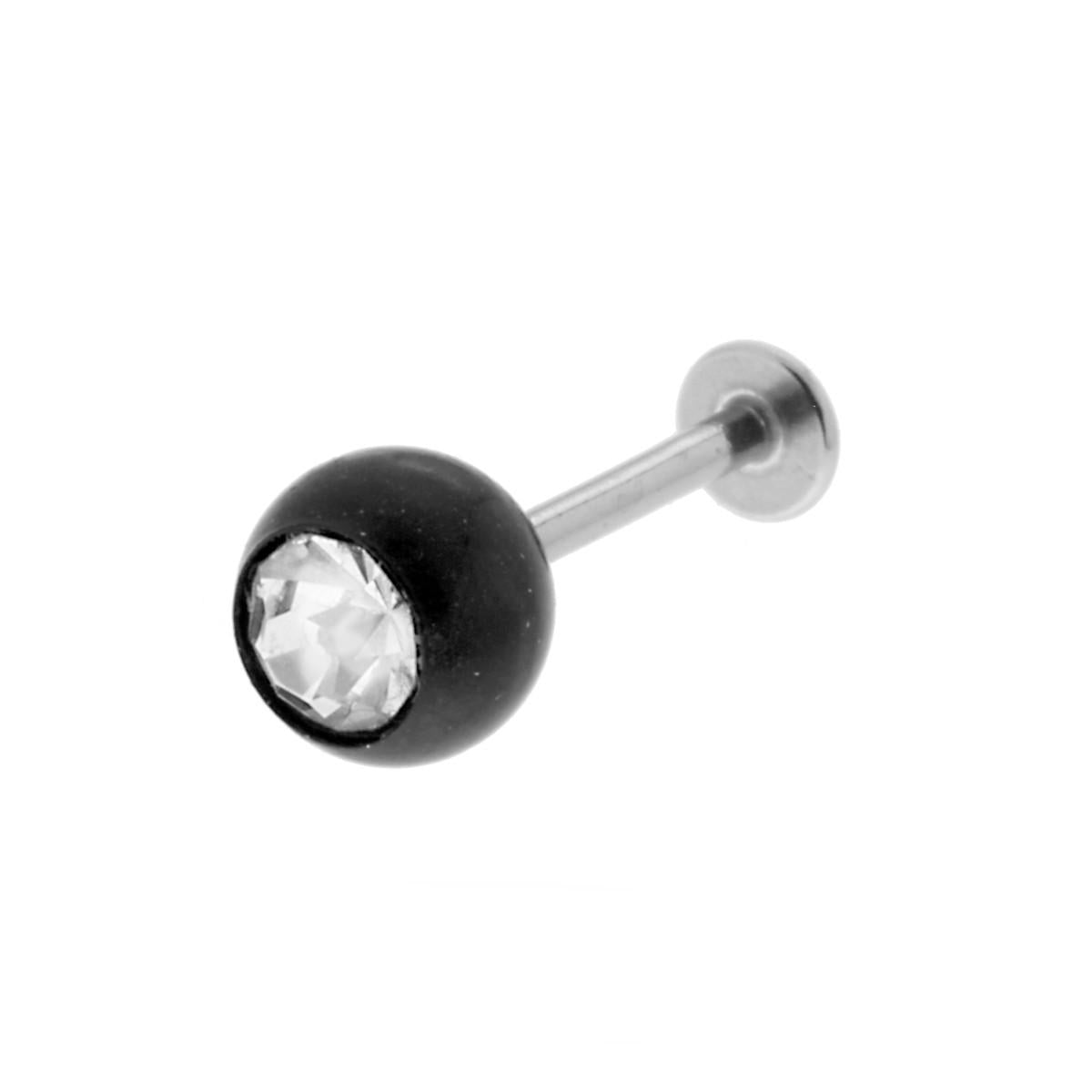 Body Piercing Labret mm 16 con Pallina colore Nero mm 6 e Crystal Bianco in ACCIAIO Chirurgico