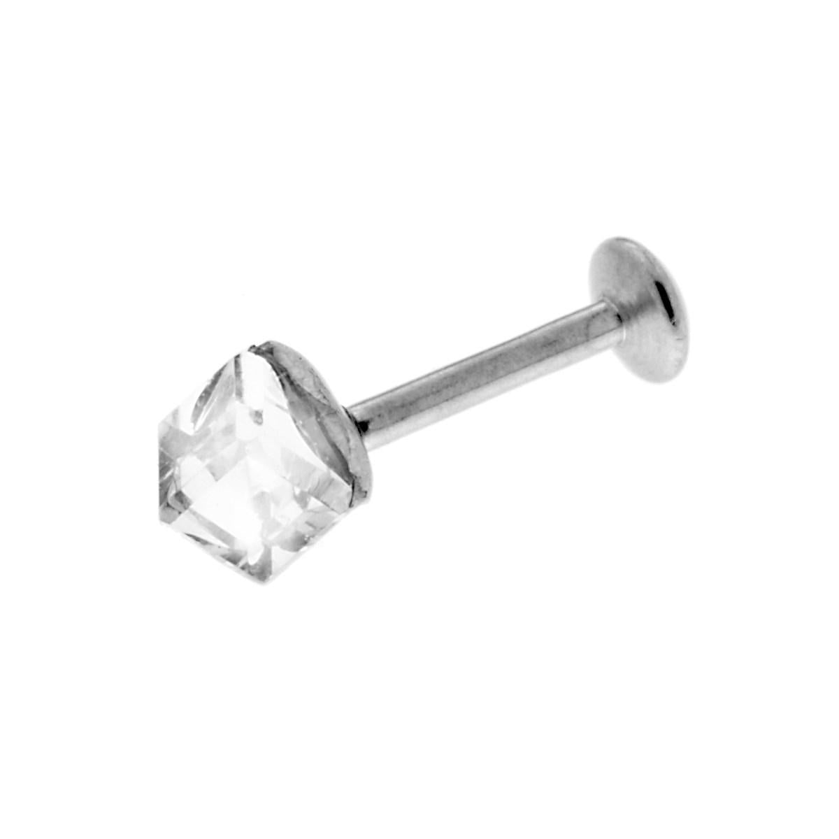 Body Piercing Labret mm 16 con Cubo Crystal Bianco mm 4 in ACCIAIO Chirurgico