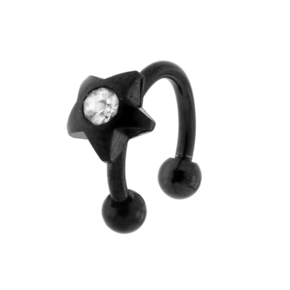 Body Piercing Circular Barbell Nero mm 11 con Palline mm 3 e Stella con Crystal Bianco in ACCIAIO Chirurgico