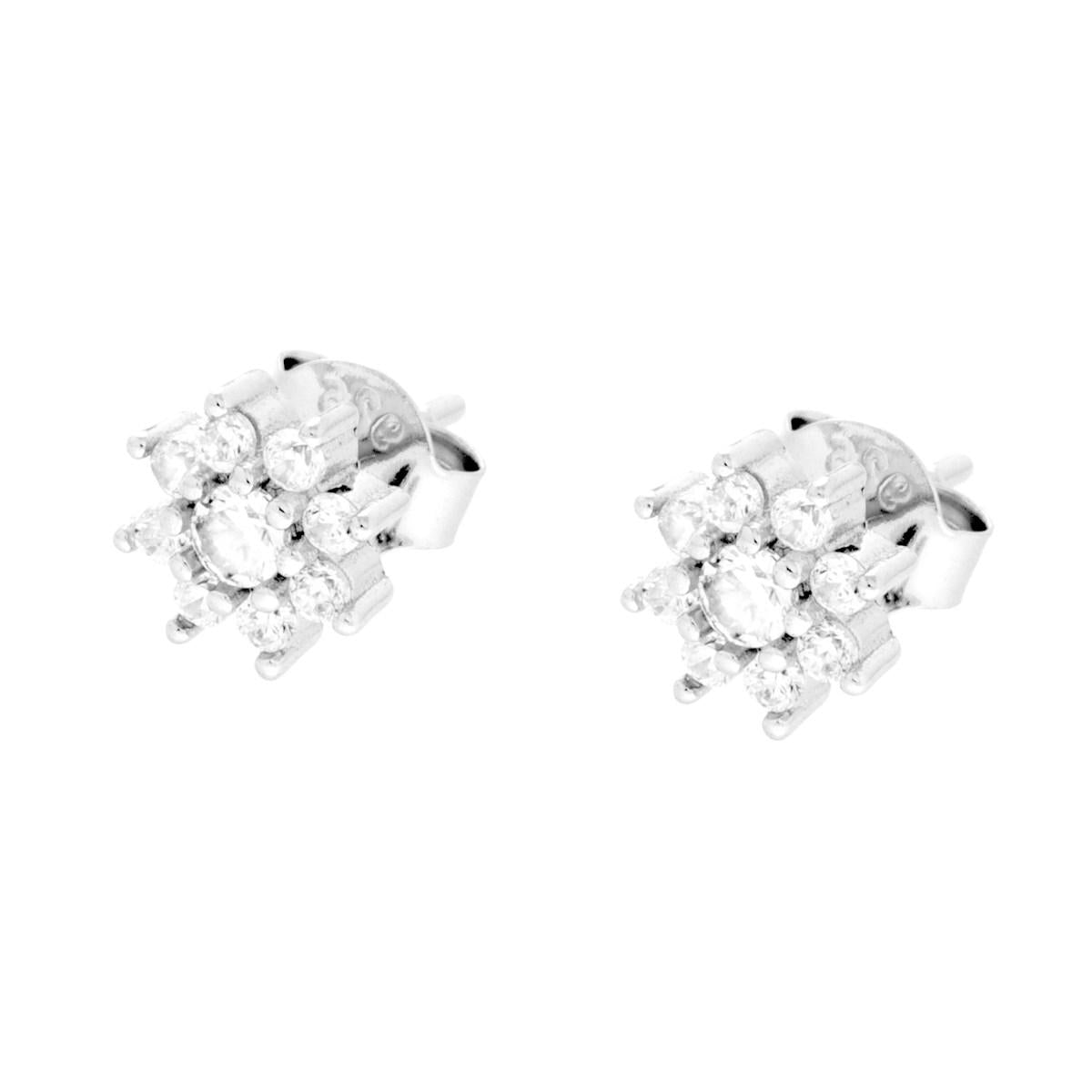Orecchini Fiore con Zirconi Bianchi in ARGENTO 925 Galvanica Rodio