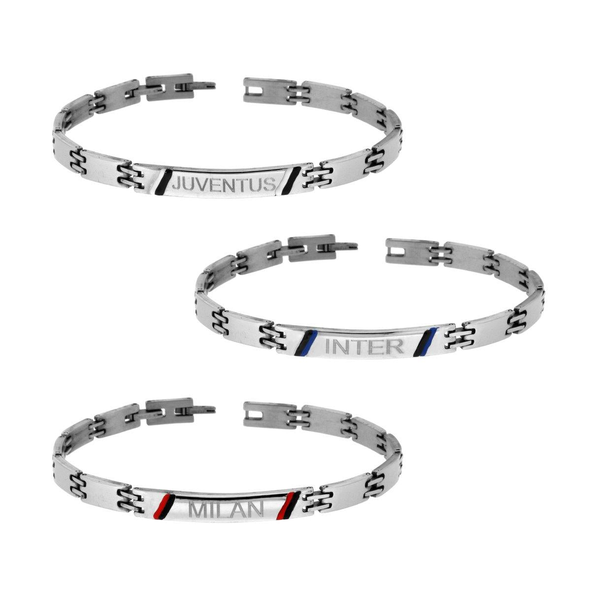 Bracciale Uomo Maglia Imperniata e Targa con Squadra di Calcio e Smalto in ACCIAIO
