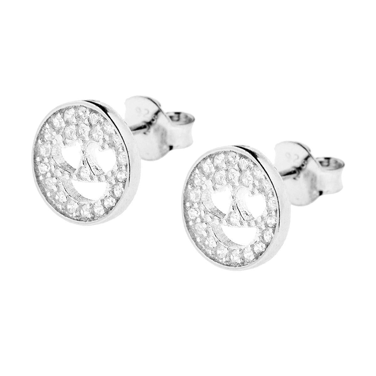 Orecchini Smile con Zirconi Bianchi ARGENTO 925 Galvanica Rodio