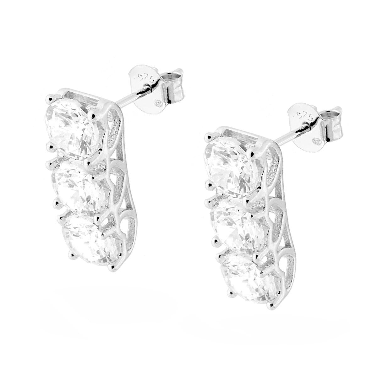 Orecchini Trilogy con Cuori e Zirconi Bianchi mm 6 in ARGENTO 925 Galvanica Rodio