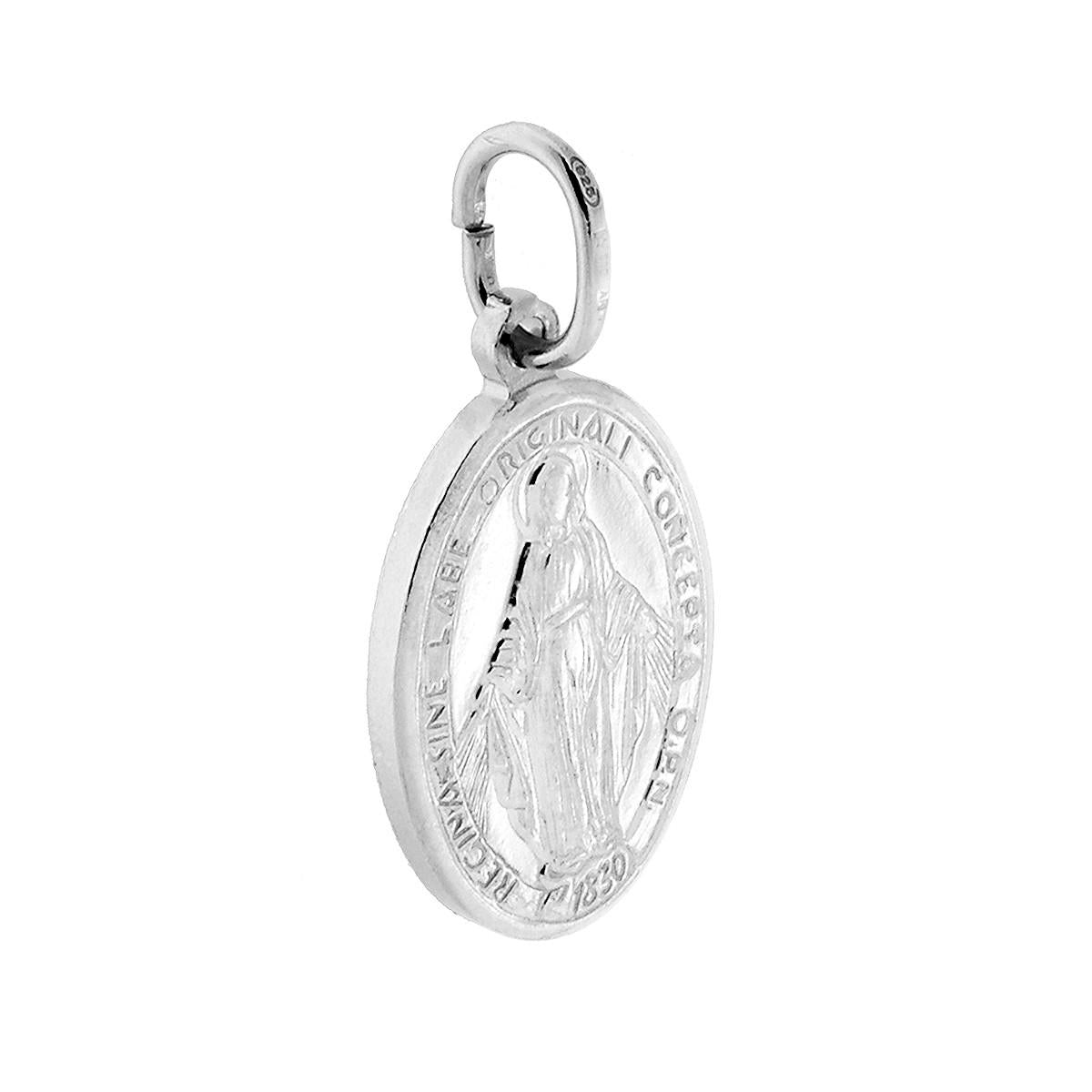 Ciondolo Medaglia Ovale con Madonna Miracolosa mm 22 in ARGENTO 925 Galvanica Rodio
