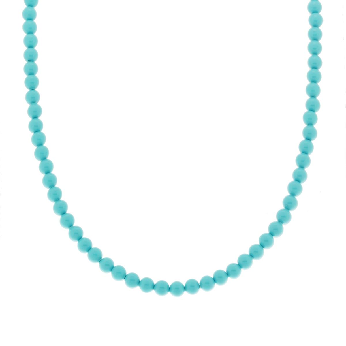 Collana Turchese mm 4 in vetro perlato con filo e chiusura in ARGENTO 925 Galvanica Rodio