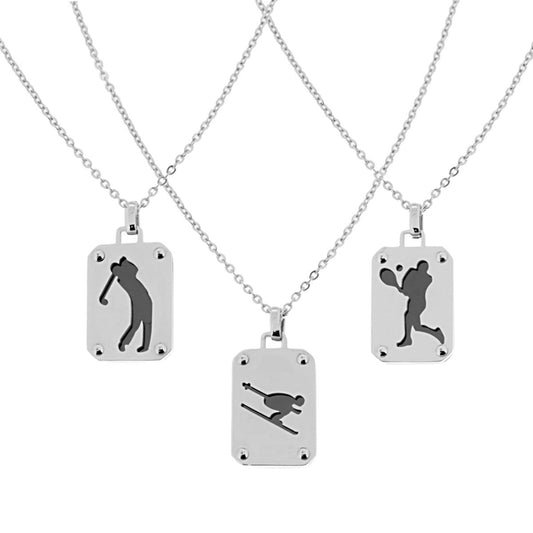 Collana Forzatina Diamantata con Piastrina pendente con sagoma Sportivo in ACCIAIO